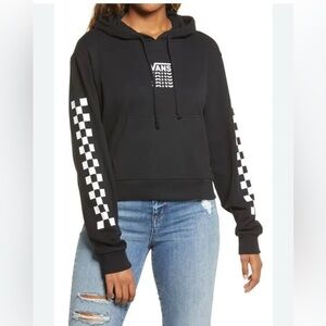 VANS Black-white checkered arm woman cotton waist hooded skate sweatshirt M